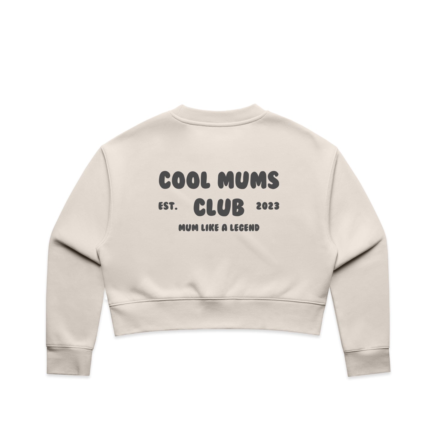 Mum Like A Legend Relax Crop Crew – Bone/Charcoal Logo
