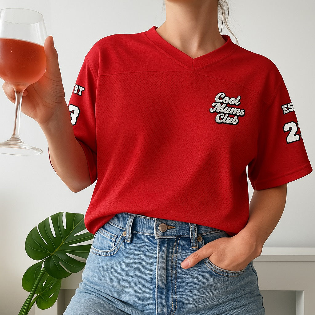 Cool Mums Club Boxy Football Jersey - Red