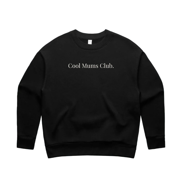 Black Cool Mums Club crew sweatshirt with Bone logo front print