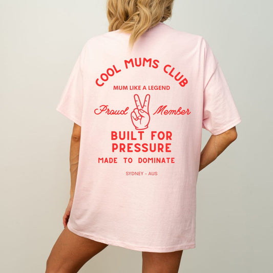 Cool Mums Club Built for Pressure Proud Member Varsity Tee - Pretty Pink x Hot Mum Red