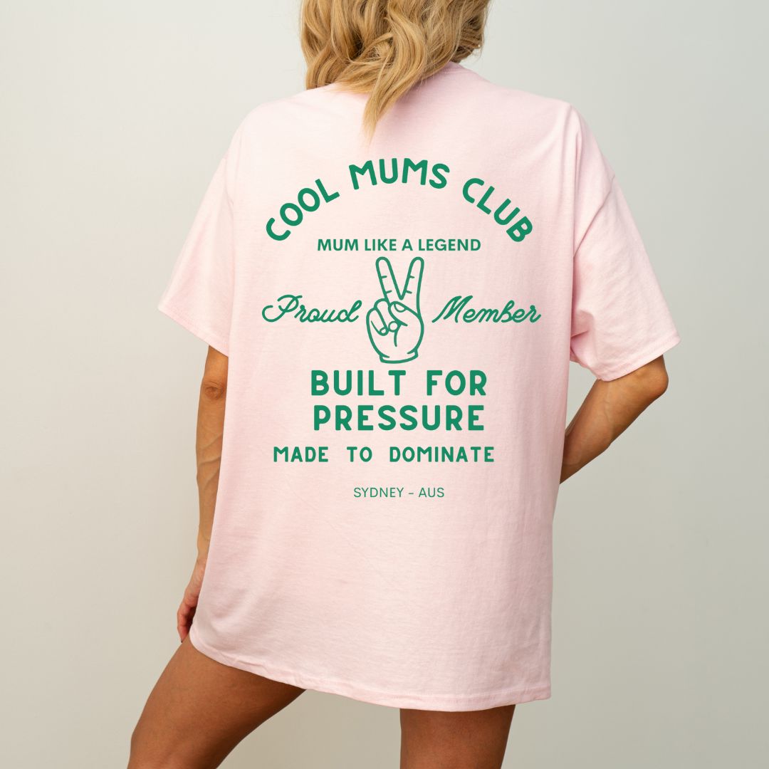 Cool Mum Club Built For Pressure Varsity Tee - Pretty Pink x Jade
