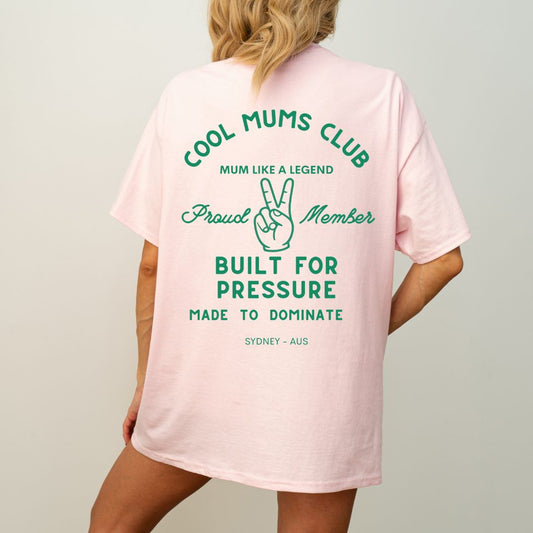 Cool Mum Club Built For Pressure Varsity Tee - Pretty Pink x Jade