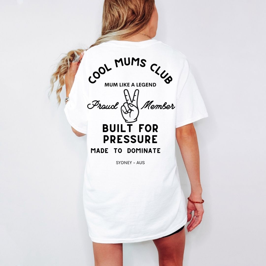 Cool Mums Club Built for Pressure Proud Member Varsity Logo Tee - Fresh White
