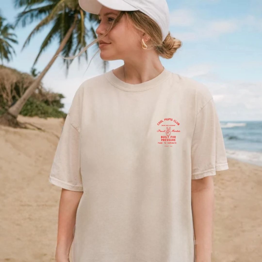 Cool Mums Club Built for Pressure Proud Member Varsity Logo Tee - Oat