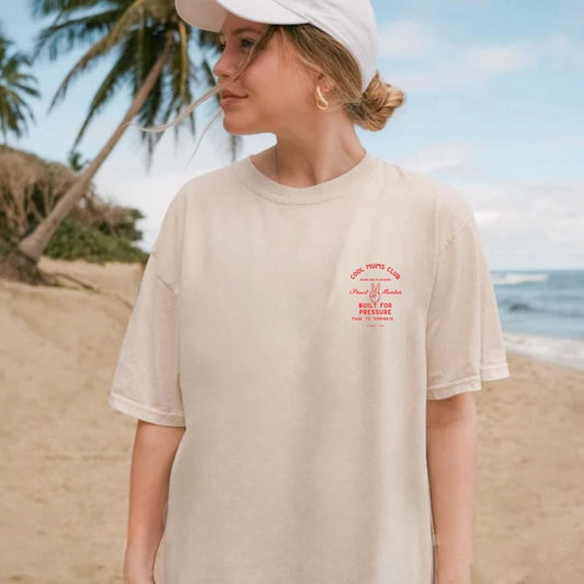 Cool Mums Club Built for Pressure Proud Member Varsity Logo Tee - Oat