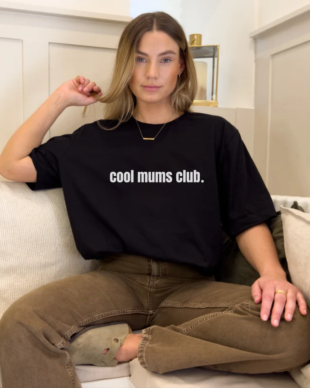 Cool_Mums_Club_Classic_Logo_oversized_tee_in_black_women_s_mum_graphic_tee_Australia_front_view
