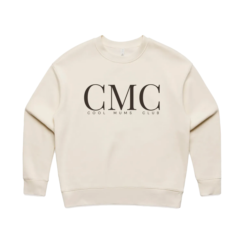 Ecru crew sweatshirt with Espresso CMC monogram logo front print