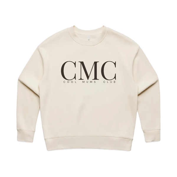 Ecru crew sweatshirt with Espresso CMC monogram logo front print