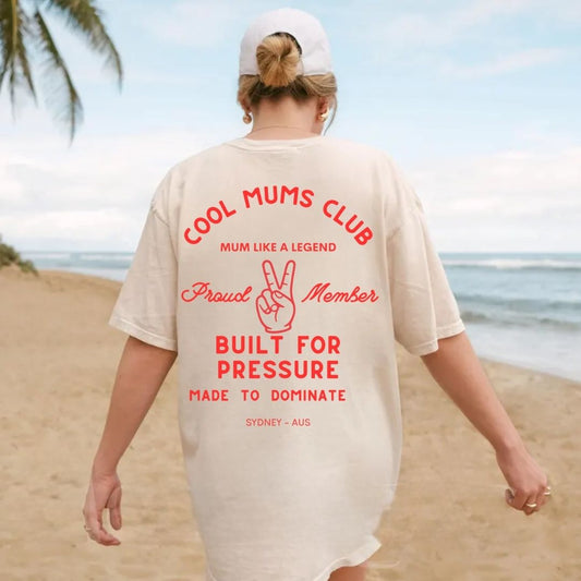 Cool Mums Club Built for Pressure Proud Member Varsity Logo Tee - Oat