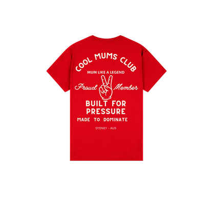 Cool Mums Club Built for Pressure Varsity Logo Tee - Hot Mum Red (Limited Edition)