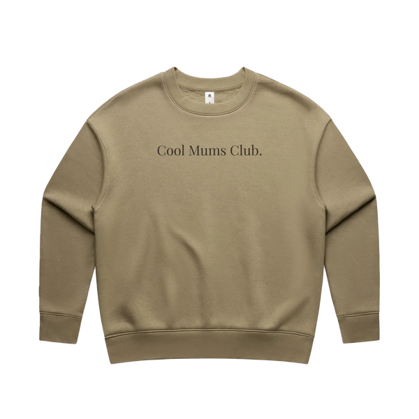 Sand oversized fleece crew featuring Cool Mums Club branding