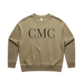 Sand crew sweatshirt with Espresso CMC monogram logo front print