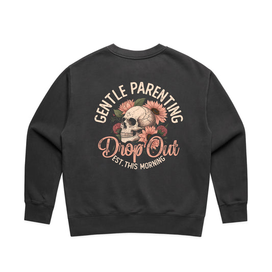 Gentle Parenting Drop Out – Faded Crew Sweater (Washed Black)