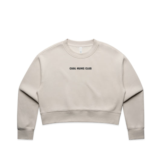 Mum Like A Legend Relax Crop Crew – Bone/Charcoal Logo