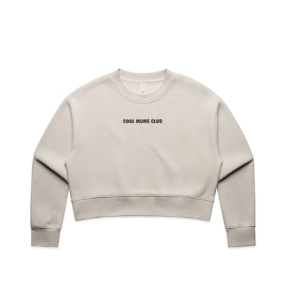 Mum Like A Legend Relax Crop Crew – Bone/Charcoal Logo