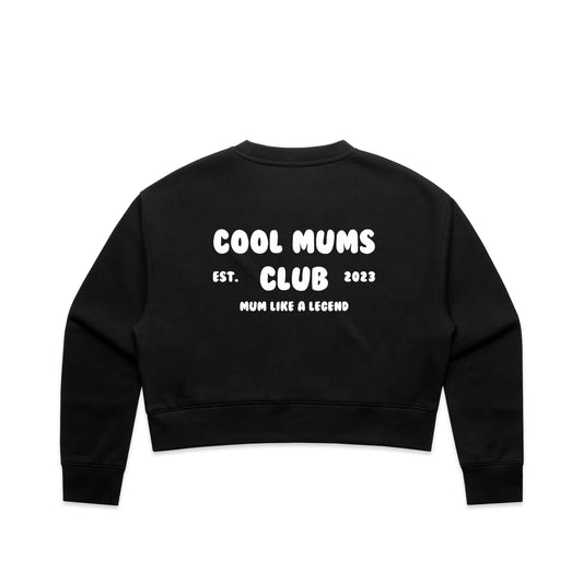 Mum Like A Legend Relax Crop Crew – Bone/Black with White Logo